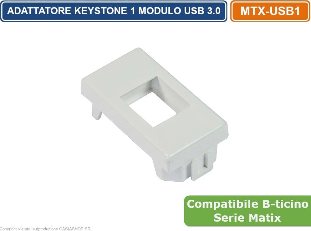 MODULO CON CONNETTORE KEYSTONE USB FEMMINA / FEMMINA COMPATIBILE CON SERIE BTICINO MATIX - 2