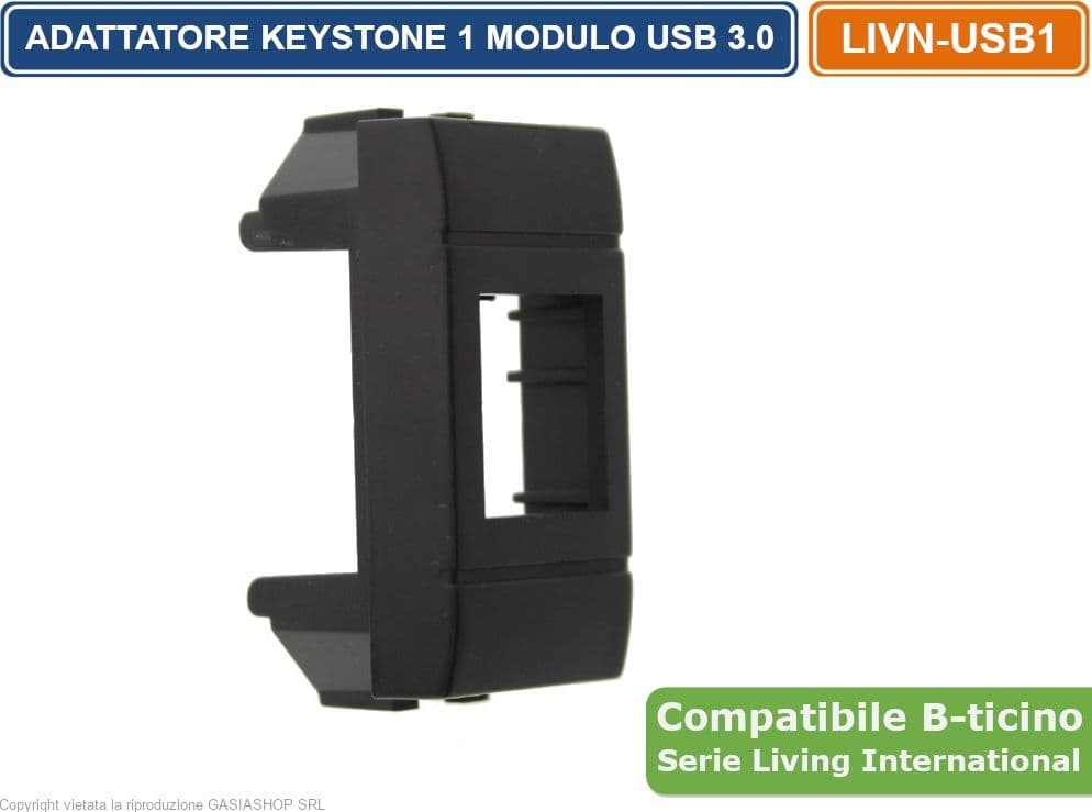 MODULO DI COLORE NERO CON CONNETTORE KEYSTONE USB FEMMINA / FEMMINA COMPATIBILE CON SERIE BTICINO LIVING - 2