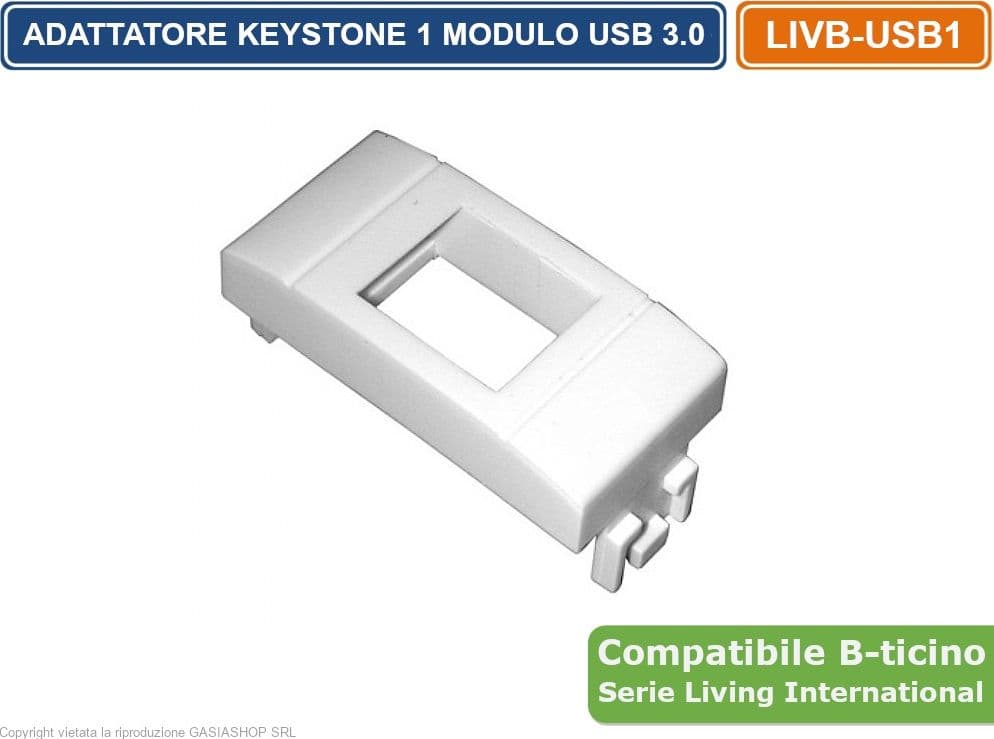 MODULO DI COLORE BIANCO CON CONNETTORE KEYSTONE USB FEMMINA / FEMMINA COMPATIBILE CON SERIE BTICINO LIVING - 2