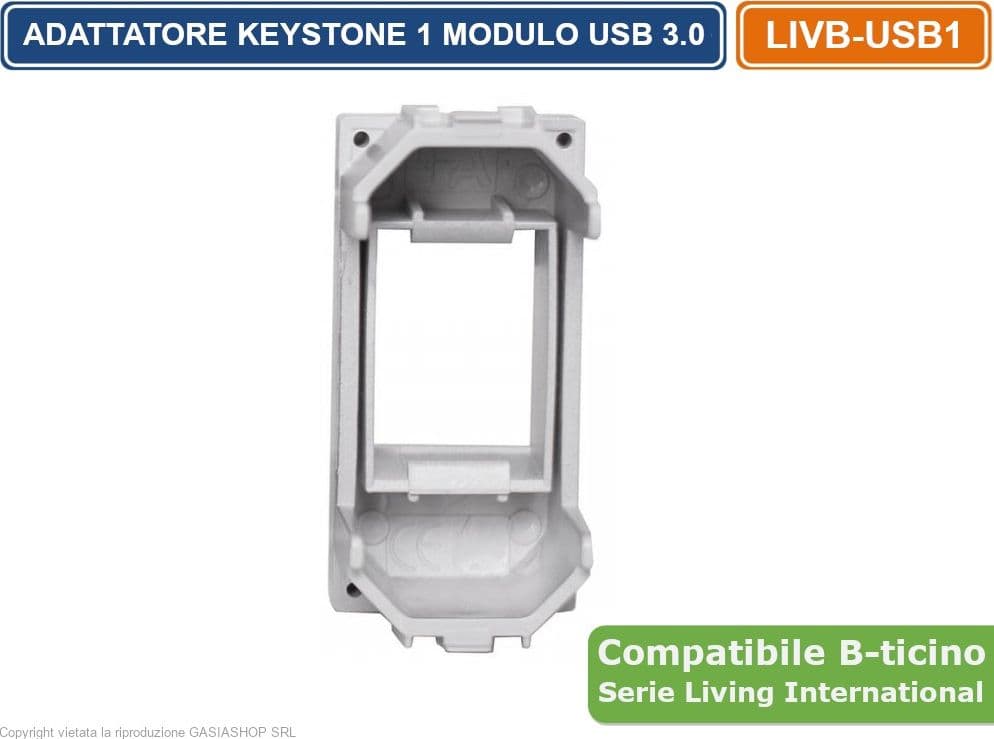 MODULO DI COLORE BIANCO CON CONNETTORE KEYSTONE USB FEMMINA / FEMMINA COMPATIBILE CON SERIE BTICINO LIVING - 3