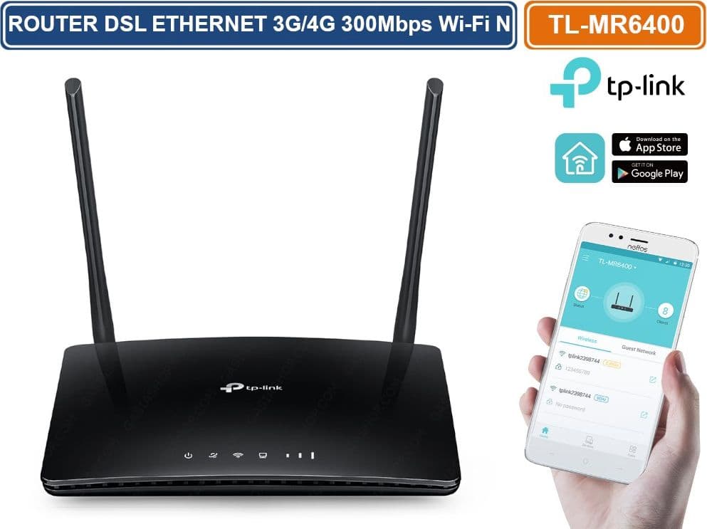 TP LINK TL-MR6400 MODEM ROUTER DSL ETHERNET 300 MBPS 3G 4G LTE Wi-Fi N300