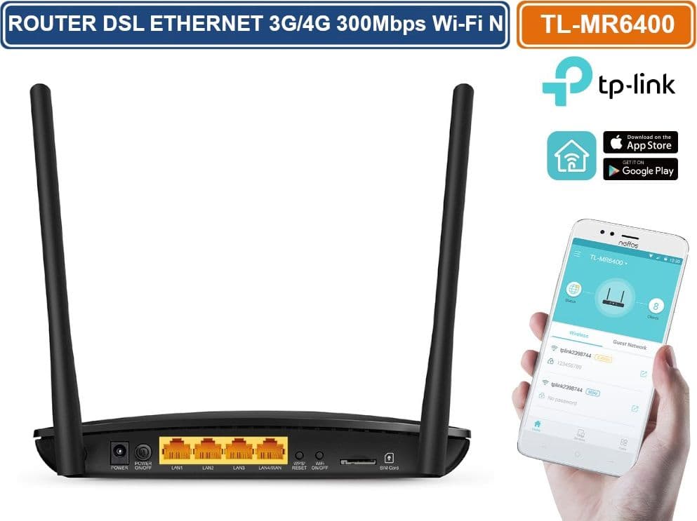 TP LINK TL-MR6400 MODEM ROUTER DSL ETHERNET 300 MBPS 3G 4G LTE Wi-Fi N300 - 3
