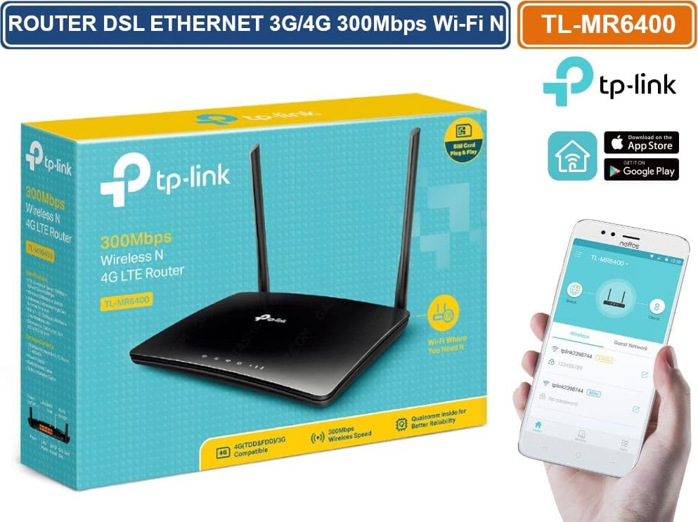 TP LINK TL-MR6400 MODEM ROUTER DSL ETHERNET 300 MBPS 3G 4G LTE Wi-Fi N300 - 4