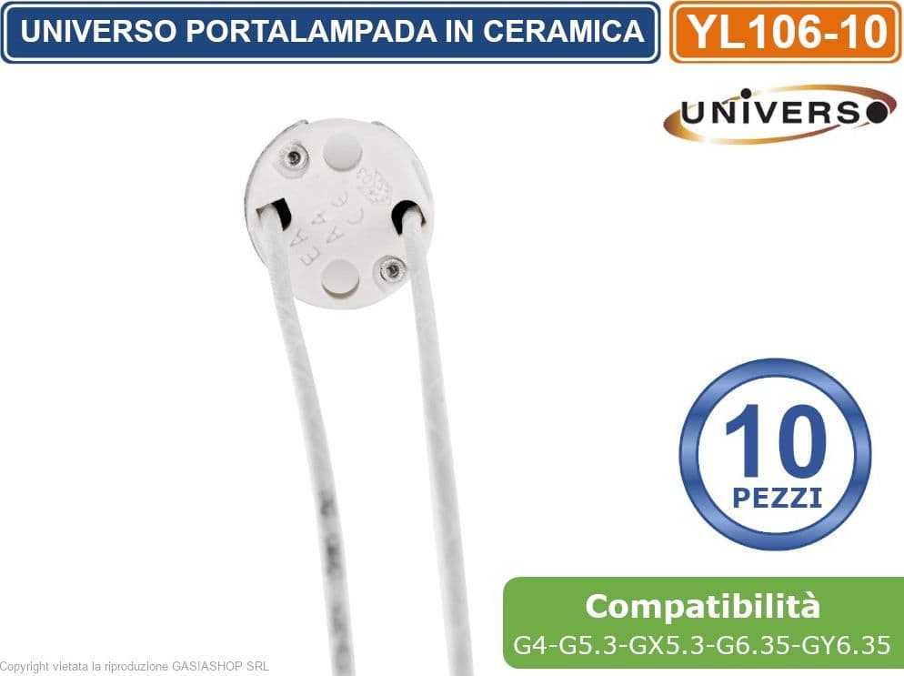 CONFEZIONE MULTIPLA 10 PEZZI PORTALAMPADA CERAMICO  G4 - G5.3 - GX5.3 - G6.35 - GY6.35 - 2