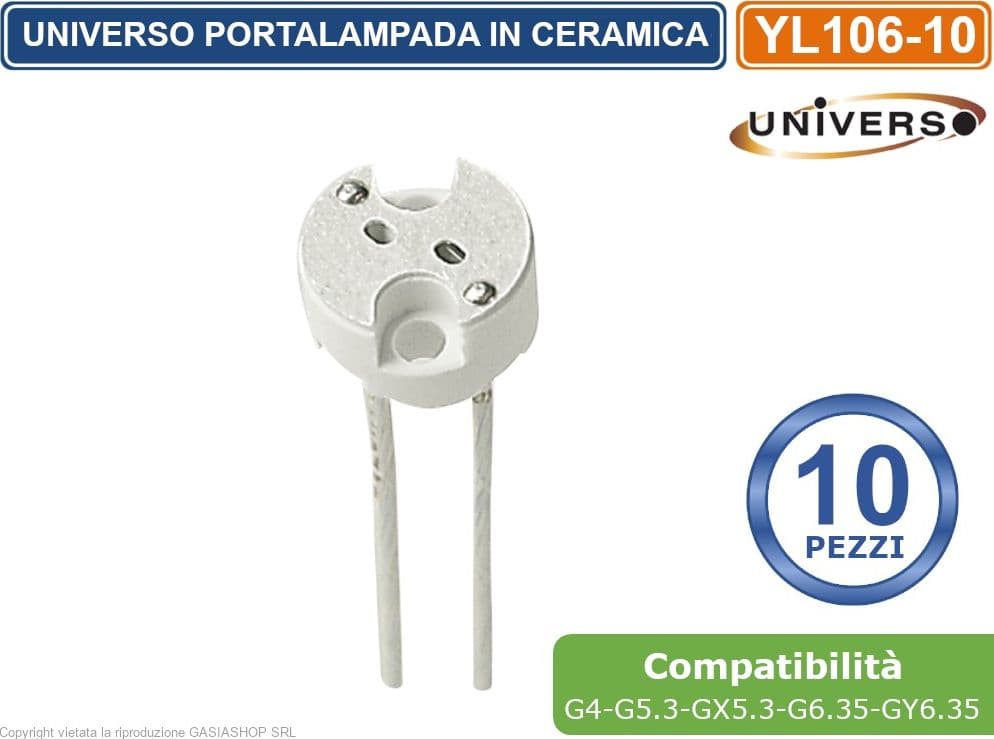 CONFEZIONE MULTIPLA 10 PEZZI PORTALAMPADA CERAMICO  G4 - G5.3 - GX5.3 - G6.35 - GY6.35 - 3