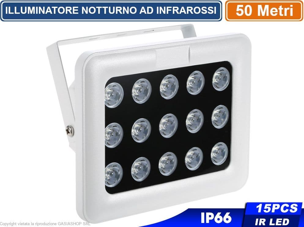 ILLUMINATORE FARO LED NOTTURNO INFRAROSSI IR 50 METRI DA ESTERNO IP66 PER TELECAMERE 850NM - 2