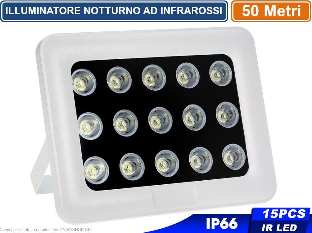 ILLUMINATORE FARO LED NOTTURNO INFRAROSSI IR 50 METRI DA ESTERNO IP66 PER TELECAMERE 850NM - 3