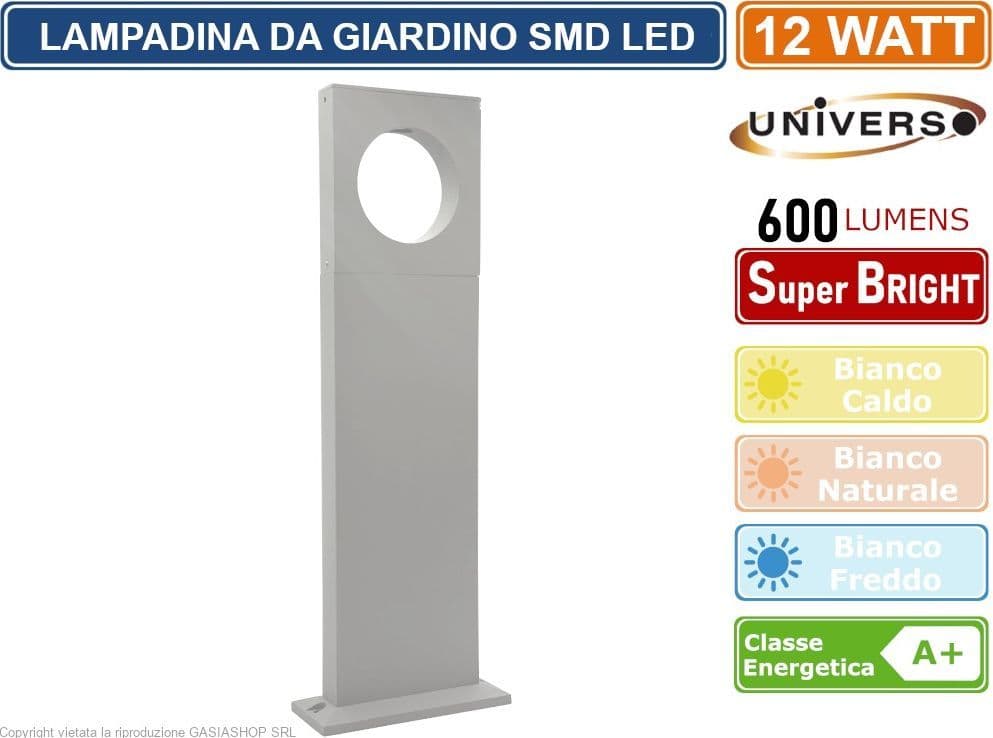 LAMPADA LED DA GIARDINO 12W IN ALLUMINIO BIANCO CON FISSAGGIO A TERRA IP65 LAMPIONE 500MM 600 LUMEN - 4