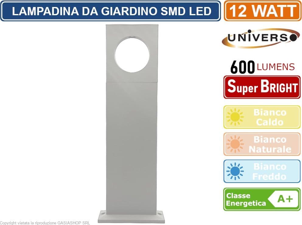 LAMPADA LED DA GIARDINO 12W IN ALLUMINIO BIANCO CON FISSAGGIO A TERRA IP65 LAMPIONE 500MM 600 LUMEN - 2