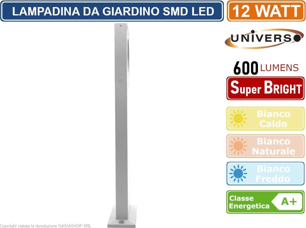 LAMPADA LED DA GIARDINO 12W IN ALLUMINIO BIANCO CON FISSAGGIO A TERRA IP65 LAMPIONE 500MM 600 LUMEN - 3