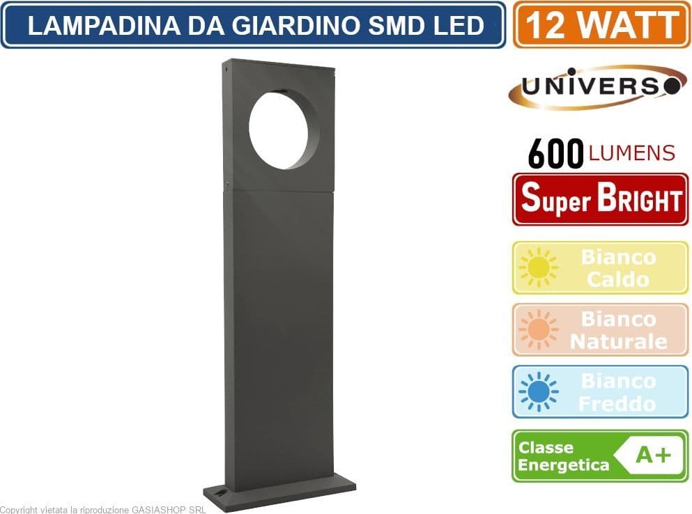LAMPADA LED DA GIARDINO 12W IN ALLUMINIO GRIGIO CON FISSAGGIO A TERRA IP65 LAMPIONE 500MM 600 LUMEN - 4