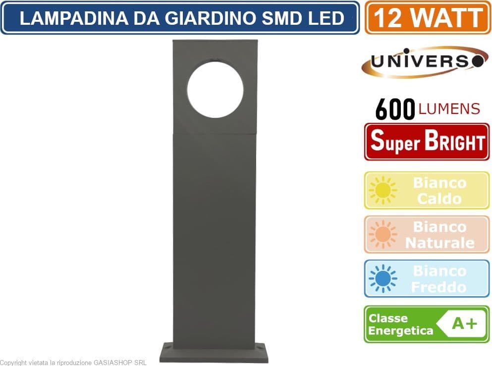 LAMPADA LED DA GIARDINO 12W IN ALLUMINIO GRIGIO CON FISSAGGIO A TERRA IP65 LAMPIONE 500MM 600 LUMEN - 2