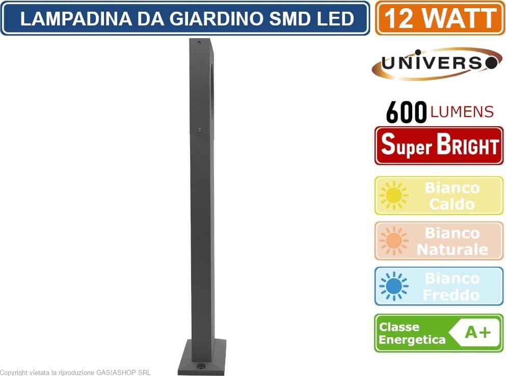 LAMPADA LED DA GIARDINO 12W IN ALLUMINIO GRIGIO CON FISSAGGIO A TERRA IP65 LAMPIONE 500MM 600 LUMEN - 3