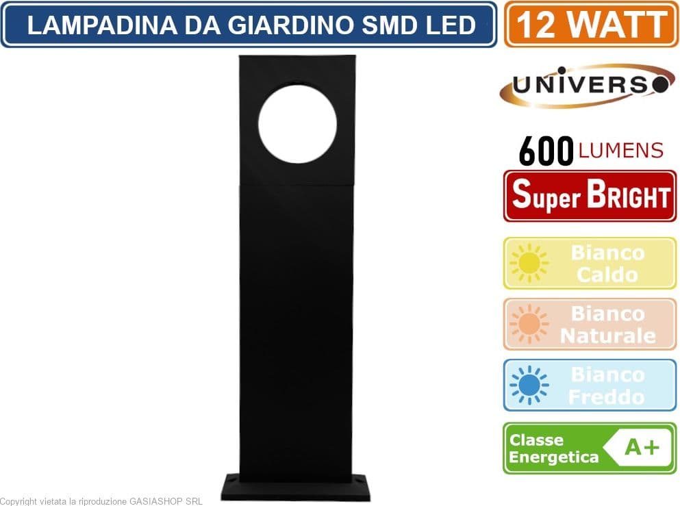 LAMPADA LED DA GIARDINO 12W IN ALLUMINIO NERA CON FISSAGGIO A TERRA IP65 LAMPIONE 500MM 600 LUMEN - 2