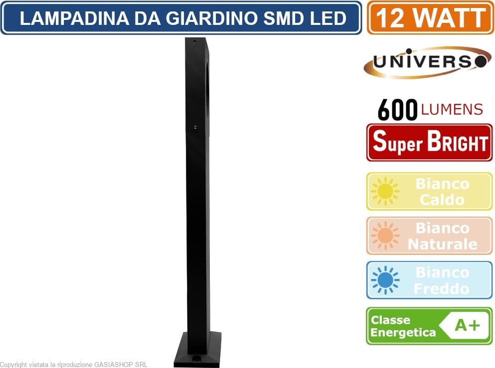 LAMPADA LED DA GIARDINO 12W IN ALLUMINIO NERA CON FISSAGGIO A TERRA IP65 LAMPIONE 500MM 600 LUMEN - 3