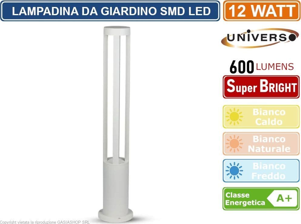 LAMPADA LED DA GIARDINO CON FISSAGGIO A TERRA 12W COLORE BIANCO 600 LUMEN DA ESTERNO IP65 60CM - 3