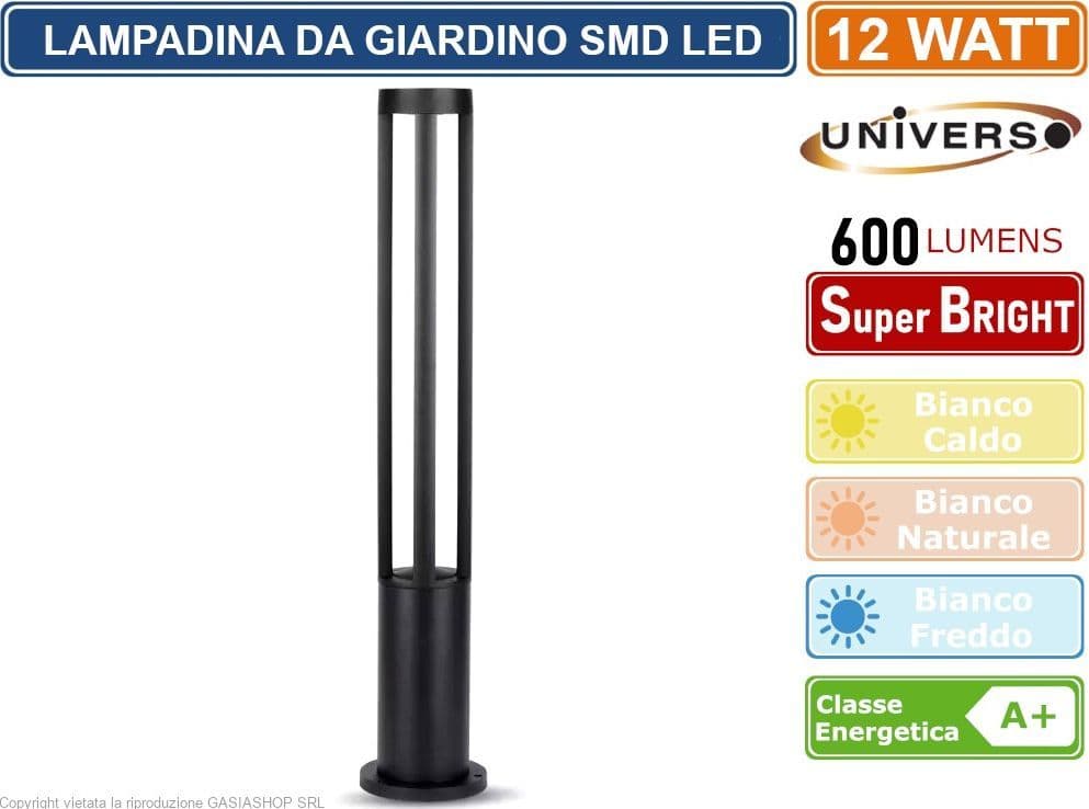 LAMPADA LED DA GIARDINO CON FISSAGGIO A TERRA 12W COLORE NERO 600 LUMEN DA ESTERNO IP65 60CM - 3
