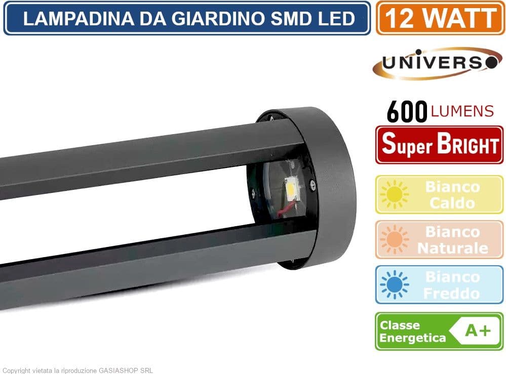 LAMPADA LED DA GIARDINO CON FISSAGGIO A TERRA 12W COLORE NERO 600 LUMEN DA ESTERNO IP65 60CM - 2