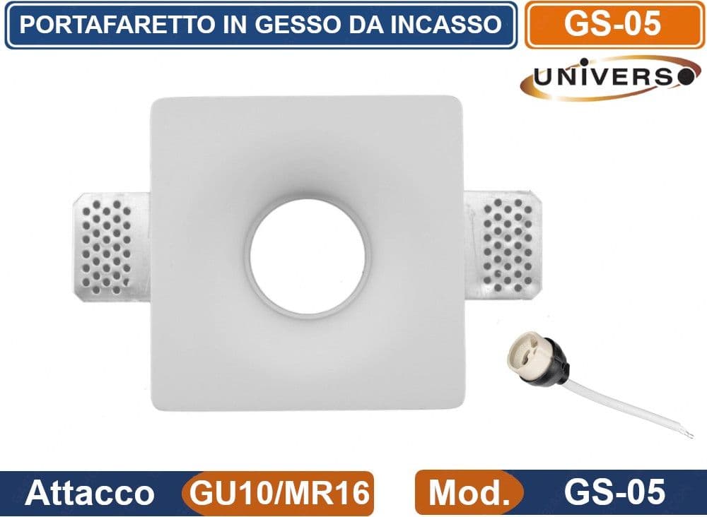 UNIVERSO PORTAFARETTO QUADRATO DA INCASSO IN GESSO VERNICIABILE PER LAMPADINE GU10 MR16 - 3