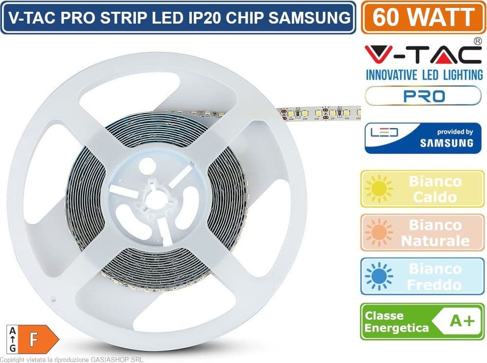 V-TAC PRO VT-5-120 STRISCIA LED 2835 MONOCOLORE 120 LED/METRO CHIP SAMSUNG - BOBINA DA 5 METRI - SKU 323 / 324 / 325 - 3