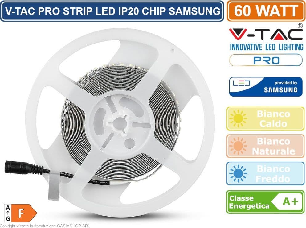 V-TAC PRO VT-5-120 STRISCIA LED 2835 MONOCOLORE 120 LED/METRO CHIP SAMSUNG - BOBINA DA 5 METRI - SKU 323 / 324 / 325 - 4