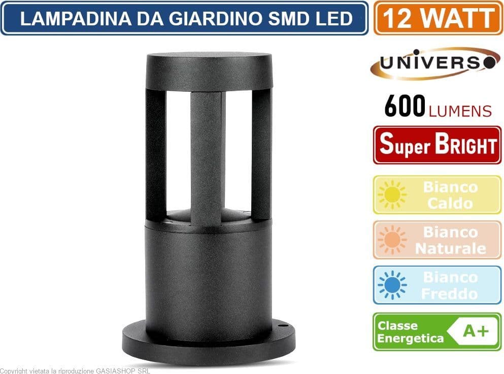 LAMPADA LED DA GIARDINO CON FISSAGGIO A TERRA 12W COLORE NERO 600 LUMEN DA ESTERNO IP65 30CM - 4
