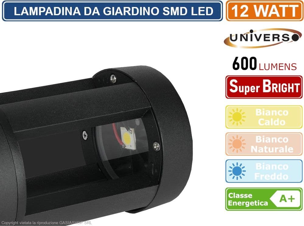 LAMPADA LED DA GIARDINO CON FISSAGGIO A TERRA 12W COLORE NERO 600 LUMEN DA ESTERNO IP65 30CM - 2