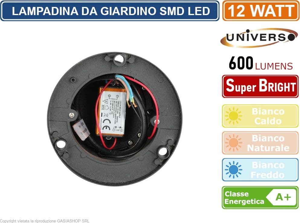 LAMPADA LED DA GIARDINO CON FISSAGGIO A TERRA 12W COLORE NERO 600 LUMEN DA ESTERNO IP65 30CM - 3