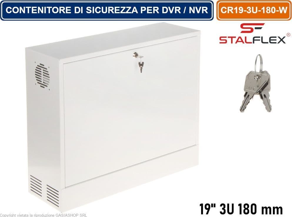 ARMADIO CONTENITORE DI SICUREZZA METALLICO RACK 19" 3U 180MM PENSILE MONTAGGIO A PARETE PER DVR / NVR - 6