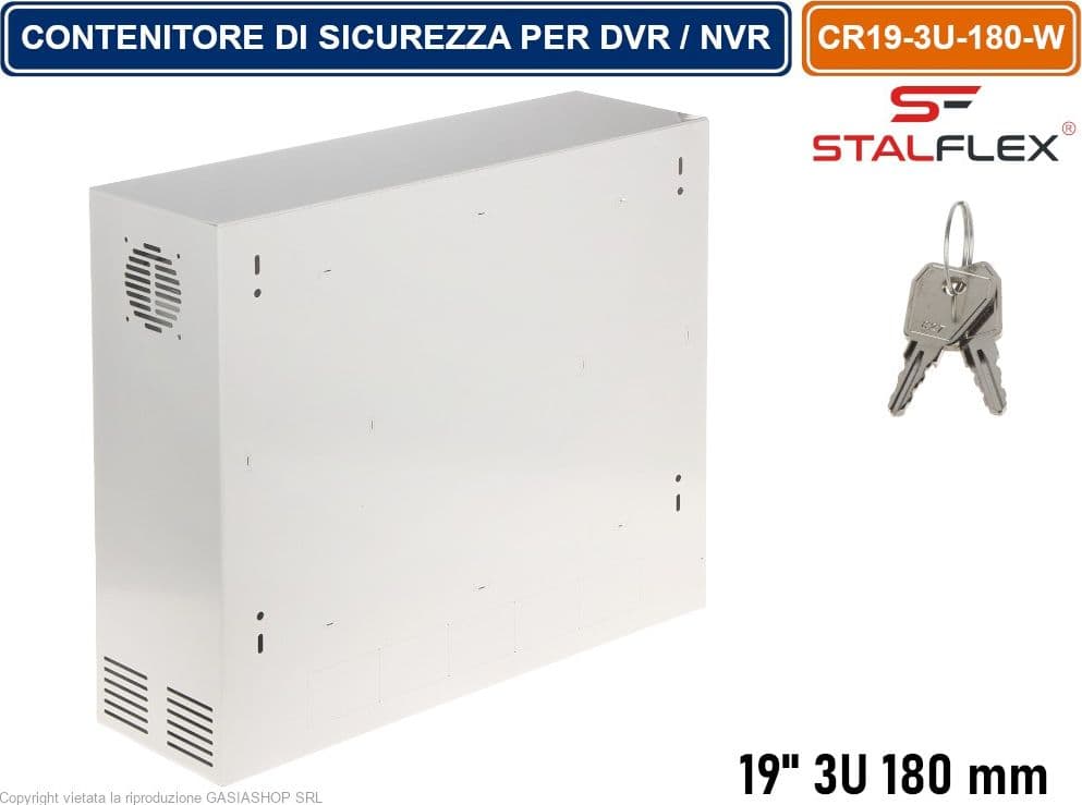 ARMADIO CONTENITORE DI SICUREZZA METALLICO RACK 19" 3U 180MM PENSILE MONTAGGIO A PARETE PER DVR / NVR - 2