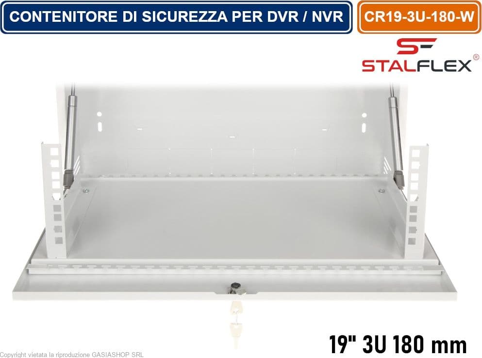 ARMADIO CONTENITORE DI SICUREZZA METALLICO RACK 19" 3U 180MM PENSILE MONTAGGIO A PARETE PER DVR / NVR - 5