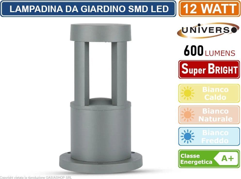 LAMPADA LED DA GIARDINO CON FISSAGGIO A TERRA 12W COLORE GRIGIO 600 LUMEN DA ESTERNO IP65 30CM - 4