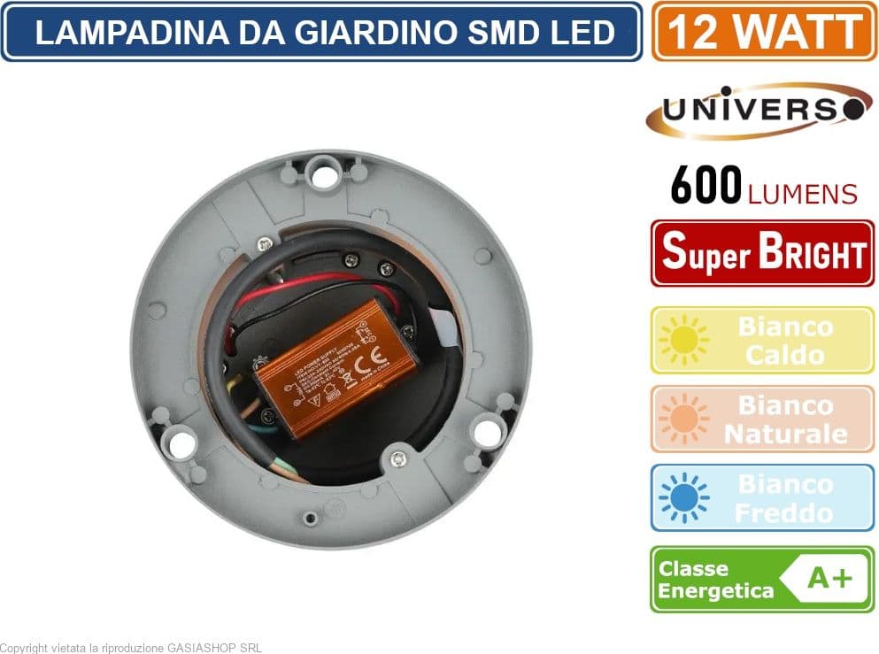 LAMPADA LED DA GIARDINO CON FISSAGGIO A TERRA 12W COLORE GRIGIO 600 LUMEN DA ESTERNO IP65 30CM - 2