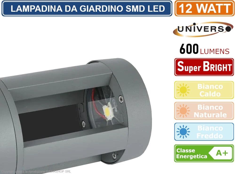LAMPADA LED DA GIARDINO CON FISSAGGIO A TERRA 12W COLORE GRIGIO 600 LUMEN DA ESTERNO IP65 30CM - 3