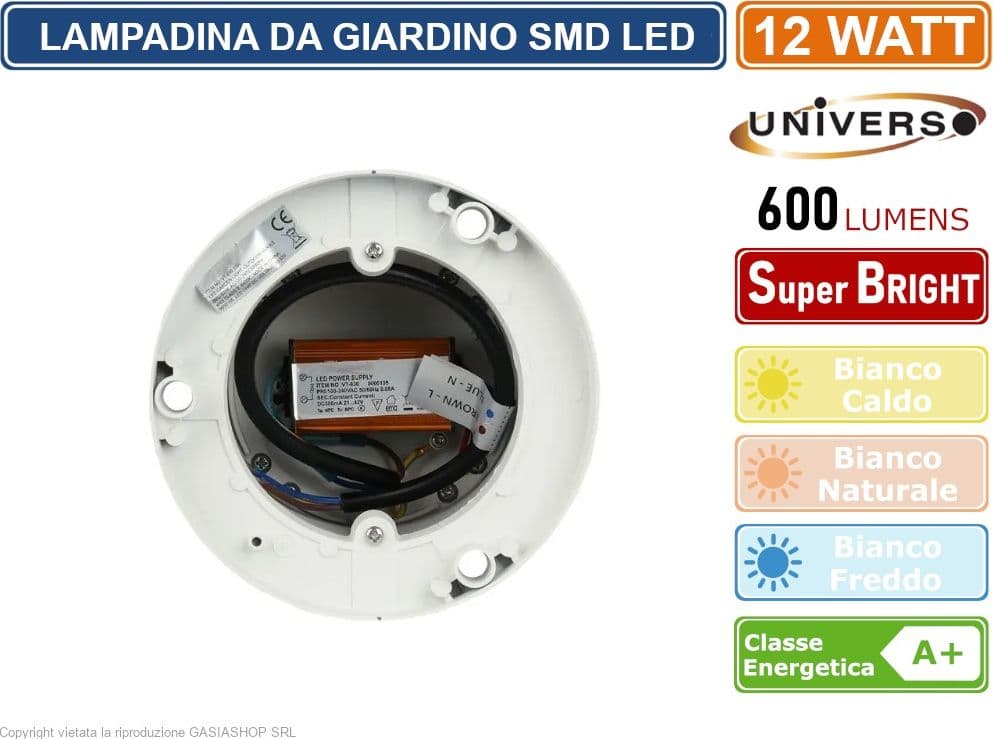 LAMPADA LED DA GIARDINO CON FISSAGGIO A TERRA 12W COLORE BIANCO 600 LUMEN DA ESTERNO IP65 30CM - 3