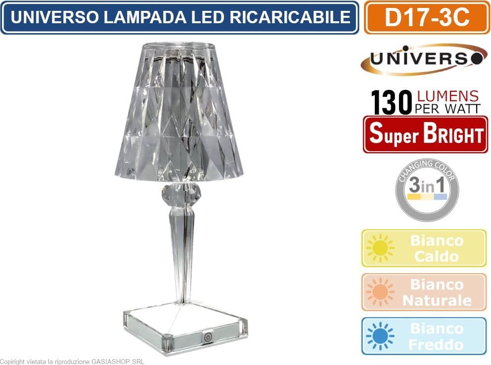 LAMPADA DA TAVOLO LED A BATTERIA RICARICABILE 3 IN 1 CAMBIA COLORE 130 LM/W AUTONOMIA 12 ORE - 2