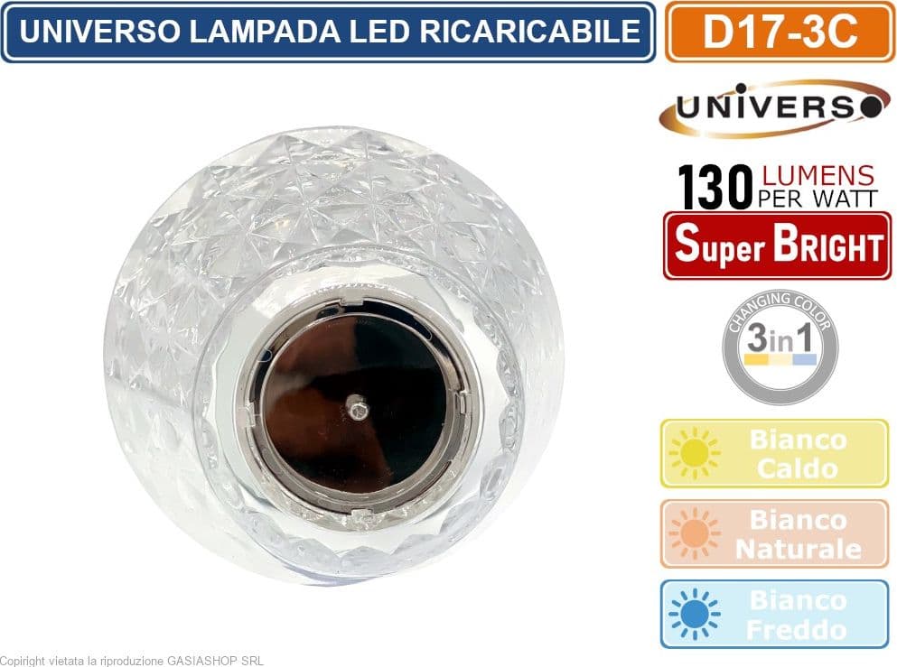 LAMPADA DA TAVOLO LED A BATTERIA RICARICABILE 3 IN 1 CAMBIA COLORE 130 LM/W AUTONOMIA 12 ORE - 3