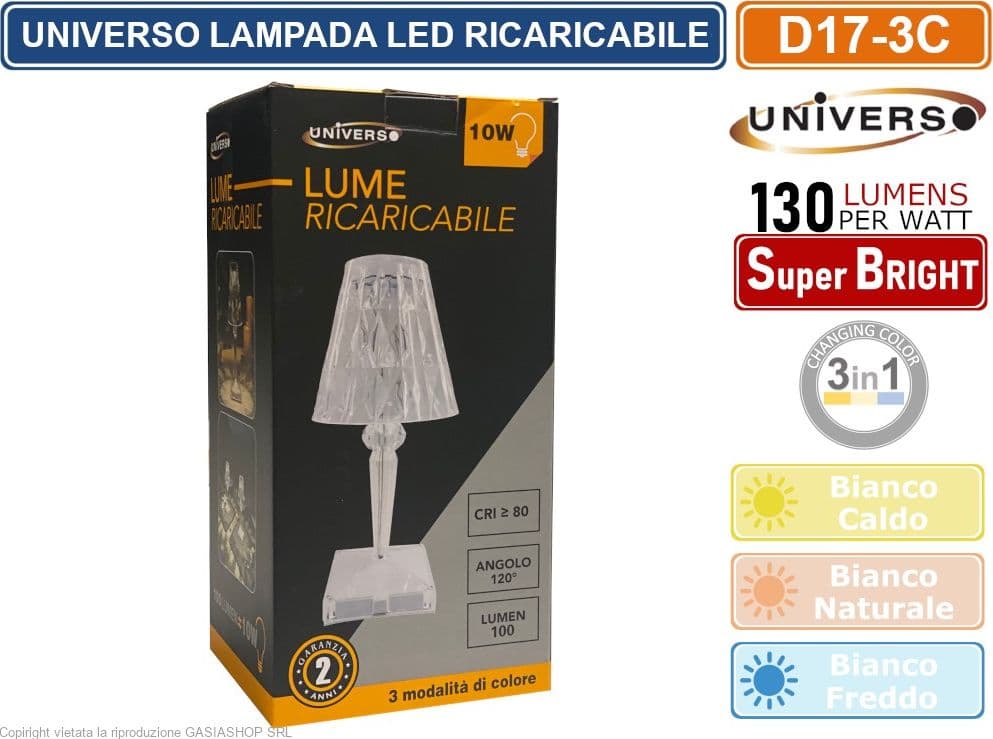 LAMPADA DA TAVOLO LED A BATTERIA RICARICABILE 3 IN 1 CAMBIA COLORE 130 LM/W AUTONOMIA 12 ORE - 4
