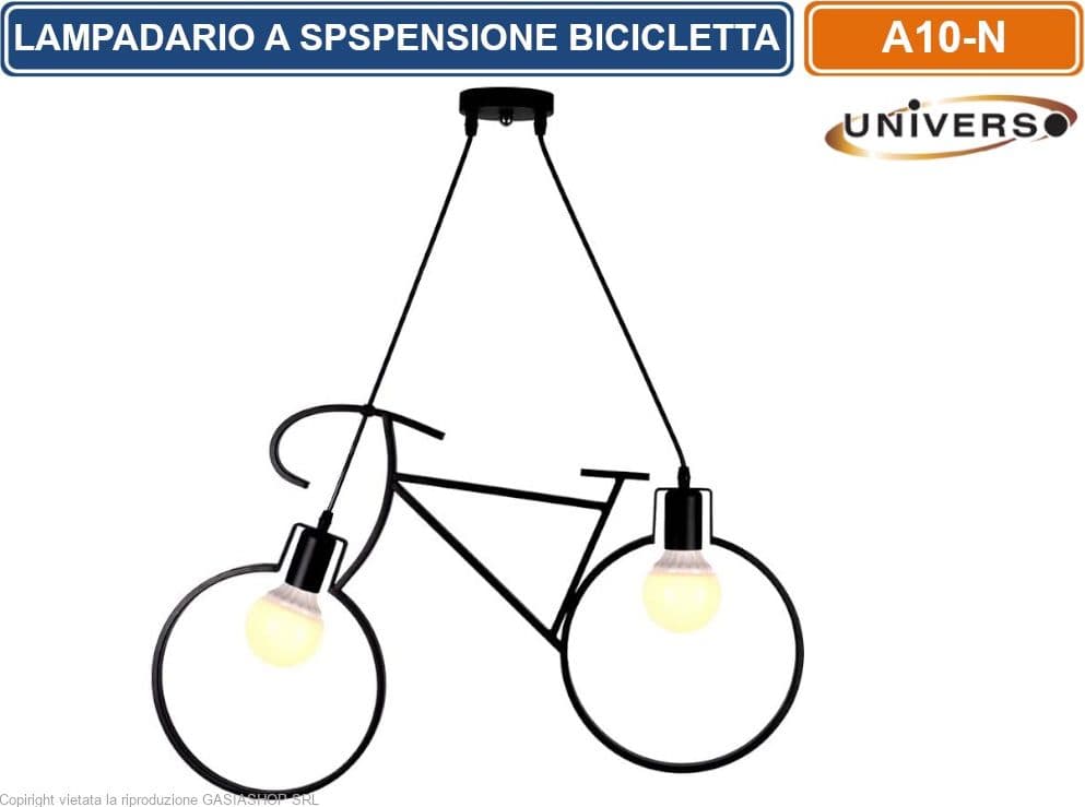 LAMPADARIO A SOSPENSIONE A FORMA DI BICICLETTA IN METALLO DI COLOREE NERO CON ATTACCO PER LAMPADINE E27 - 2