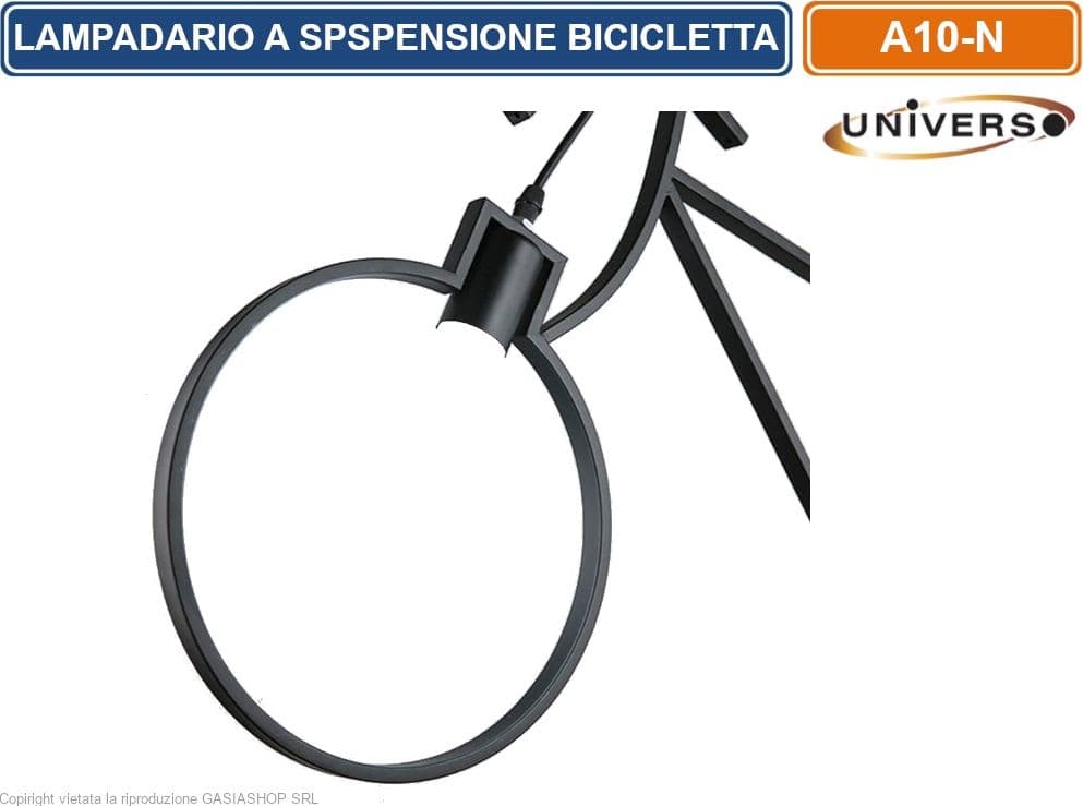LAMPADARIO A SOSPENSIONE A FORMA DI BICICLETTA IN METALLO DI COLOREE NERO CON ATTACCO PER LAMPADINE E27 - 3