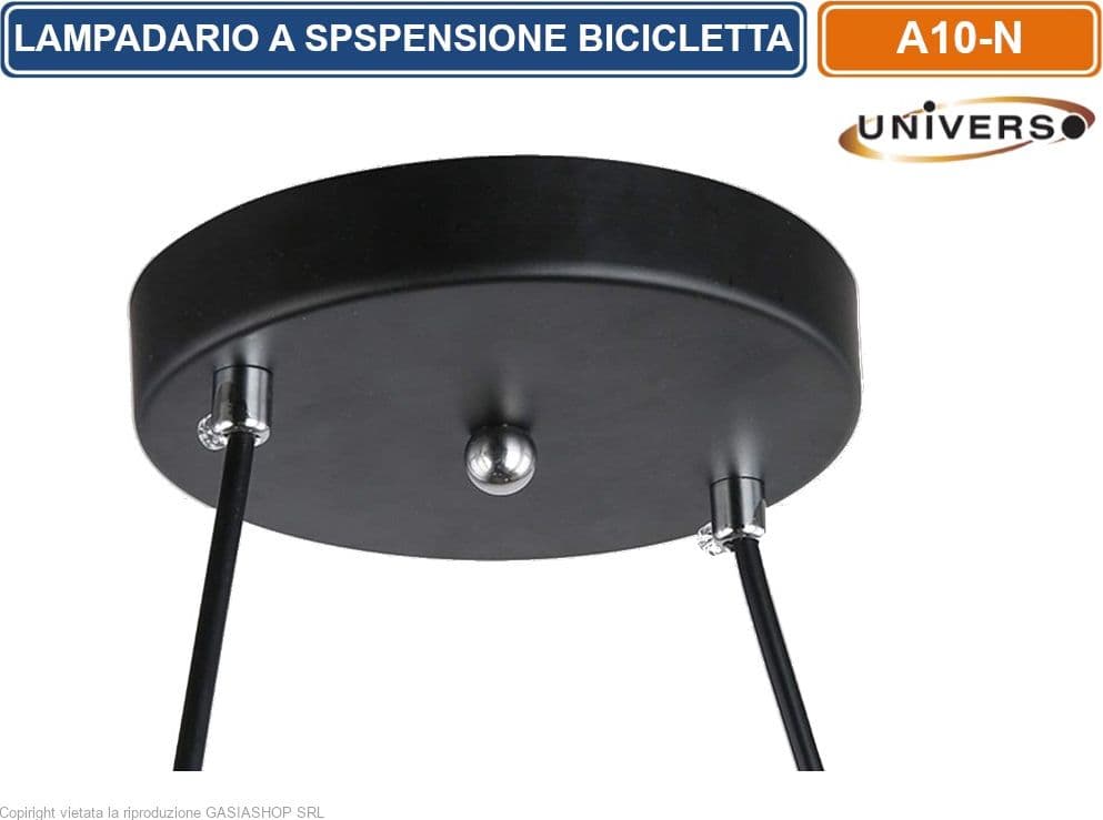 LAMPADARIO A SOSPENSIONE A FORMA DI BICICLETTA IN METALLO DI COLOREE NERO CON ATTACCO PER LAMPADINE E27 - 4