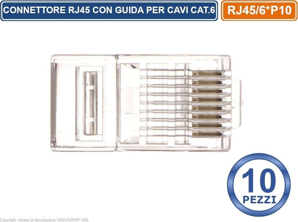 CONFEZIONE MULTIPLA 10 PEZZI PLUG RJ45 CON GUIDA PR SINGOLI CAVI CAT.6 - 2