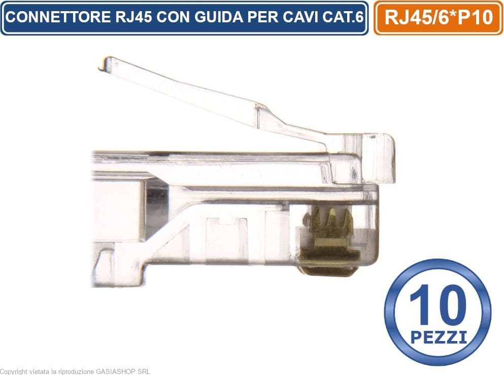 CONFEZIONE MULTIPLA 10 PEZZI PLUG RJ45 CON GUIDA PR SINGOLI CAVI CAT.6 - 3