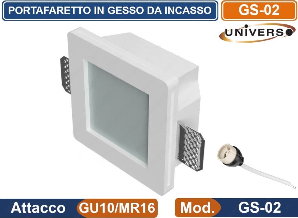 PORTAFARETTO QUADRATO DA INCASSO IN GESSO COPERTURA IN VETRO OPACA PER LAMPADINE GU10 MR16 - 2