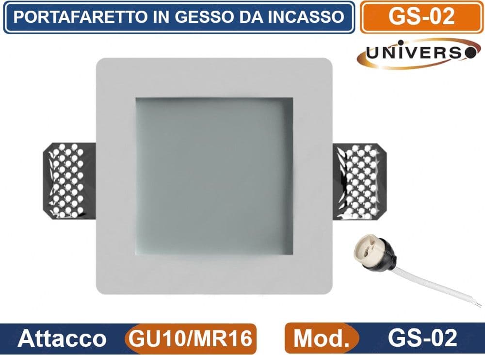 PORTAFARETTO QUADRATO DA INCASSO IN GESSO COPERTURA IN VETRO OPACA PER LAMPADINE GU10 MR16 - 3