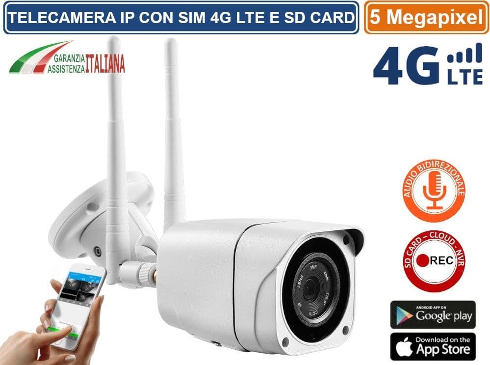 TELECAMERA BULLET IP 4G LTE SIM GSM REFISTRA SU SD CARD 5MP CON AUDIO IP66 - 2