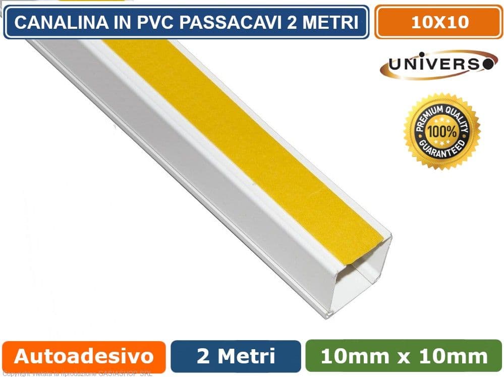 10 PEZZI CANALINA PASSACAVI CON BIADESIVO IN PVC DI COLORE BIANCO LUNGHEZZA 2 METRI 10X10MM - 2