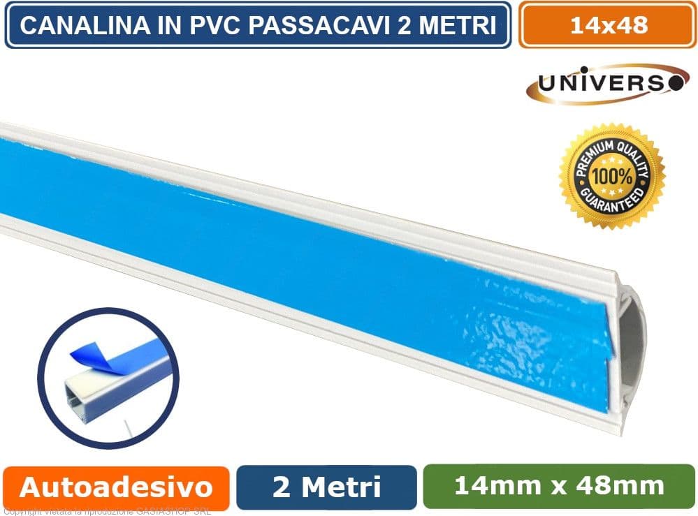 CANALINA PASSACAVI CON BIADESIVO IN PVC DI COLORE BIANCO LUNGHEZZA 2 METRI 14X48MM - 2