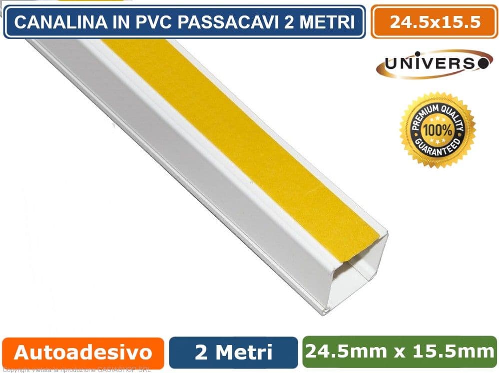 10 PEZZI CANALINA PASSACAVI CON BIADESIVO IN PVC DI COLORE BIANCO LUNGHEZZA 2 METRI 24.5x15.5MM - 2