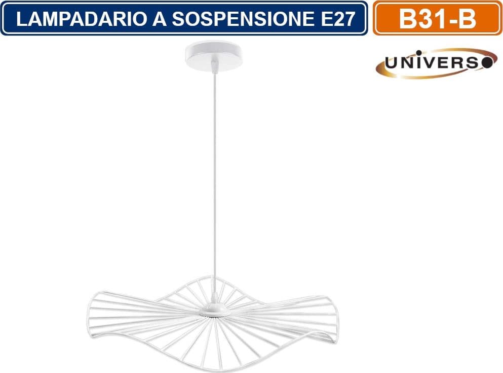 LAMPADARIO DA SOFFITTO A SOSPENSIONE PENDENTE FORMA ROTONDATRAFORATO CON ATTACCO E27 FINITURA BIANCO NERO - 2